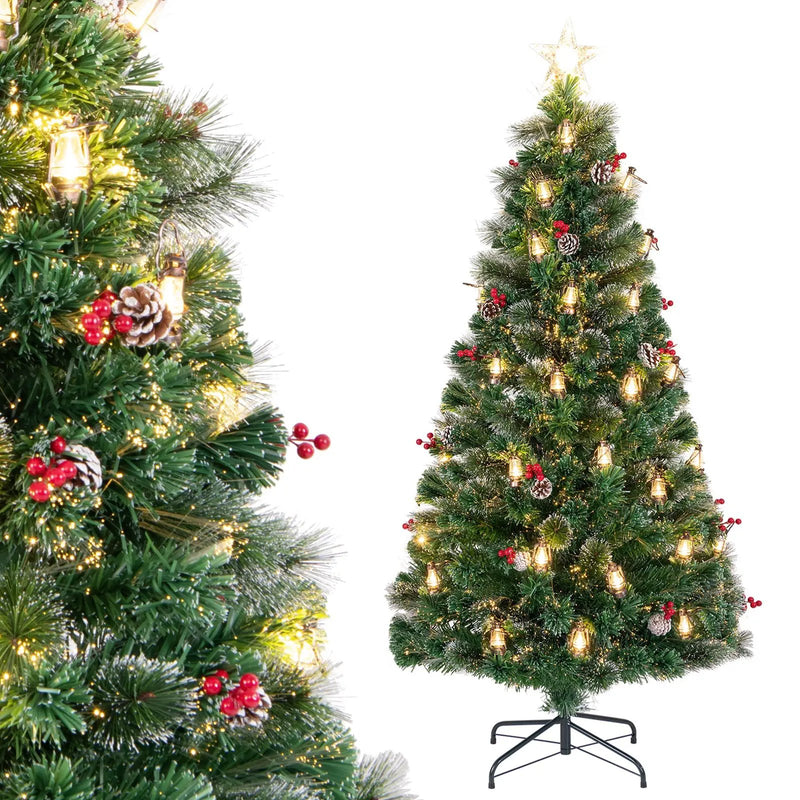 5/6/7 Feet Artificial Christmas Tree with Red Berries and Kerosene Lamps by DirectDeals