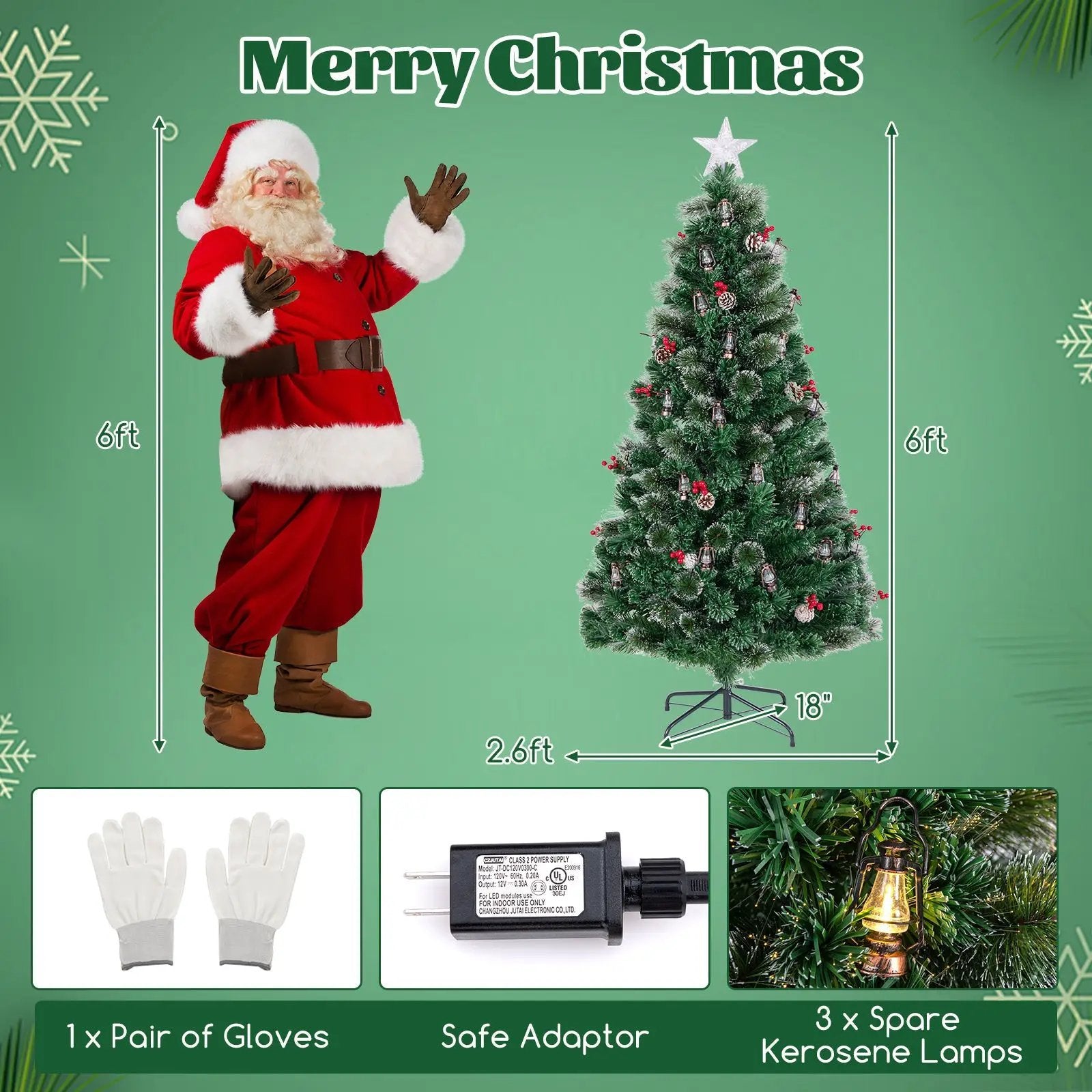 5/6/7 Feet Artificial Christmas Tree with Red Berries and Kerosene Lamps by DirectDeals