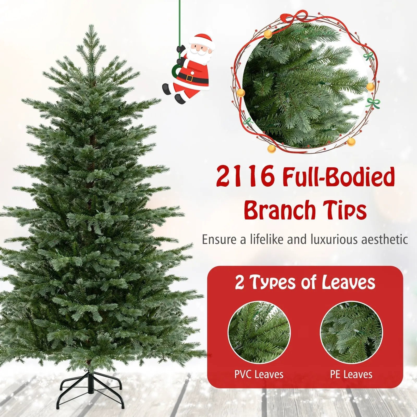 5/6/7 Feet Artificial Christmas Tree with 1426/2116/3156 Lush PVC and 200/300/400 Warm White LED Lights by DirectDeals