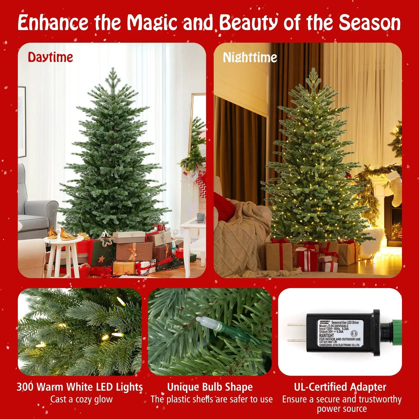 5/6/7 Feet Artificial Christmas Tree with 1426/2116/3156 Lush PVC and 200/300/400 Warm White LED Lights by DirectDeals