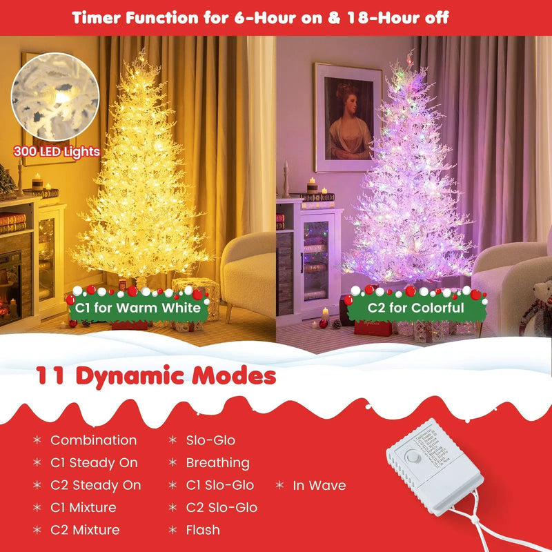 6 Feet Artificial Xmas Tree with 383 PE Branch Tips and 300 LED Lights by DirectDeals