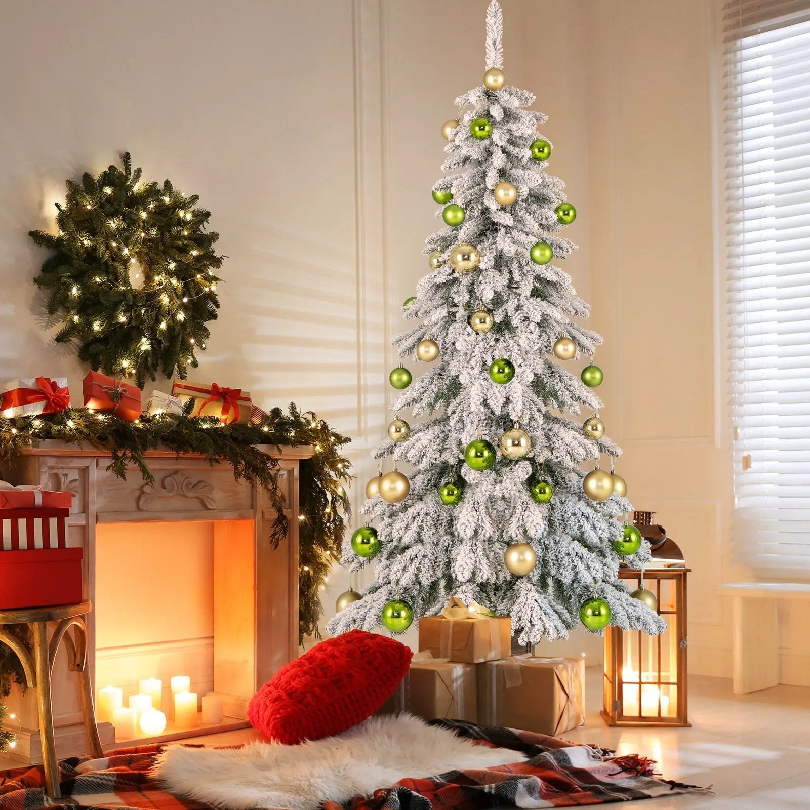 6 Feet Artificial Xmas Tree with 589 Flocked Branch Tips and 48 Xmas Balls by DirectDeals