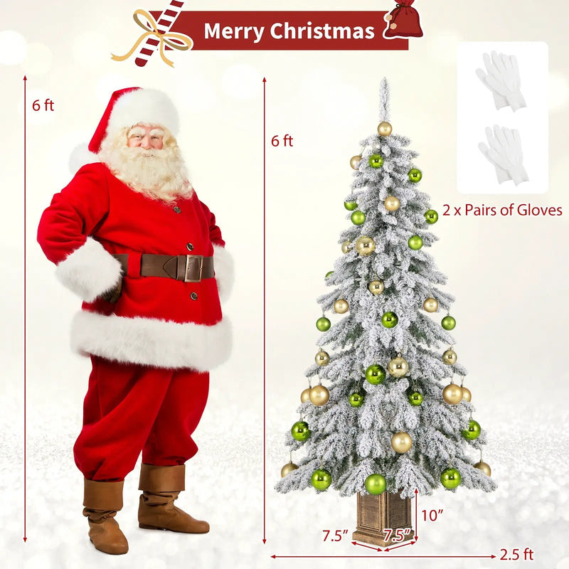 6 Feet Artificial Xmas Tree with 589 Flocked Branch Tips and 48 Xmas Balls by DirectDeals