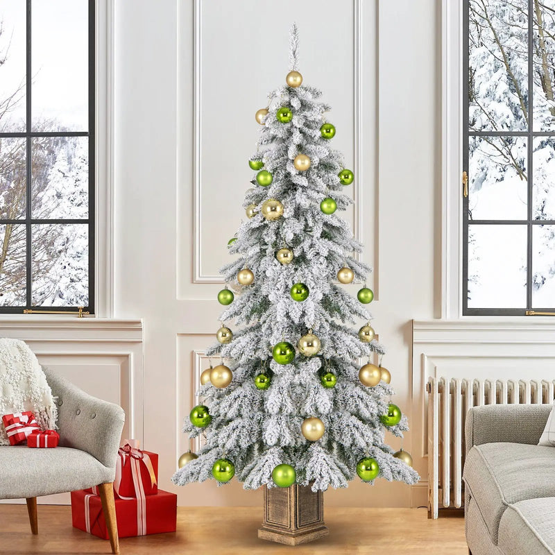 6 Feet Artificial Xmas Tree with 589 Flocked Branch Tips and 48 Xmas Balls by DirectDeals