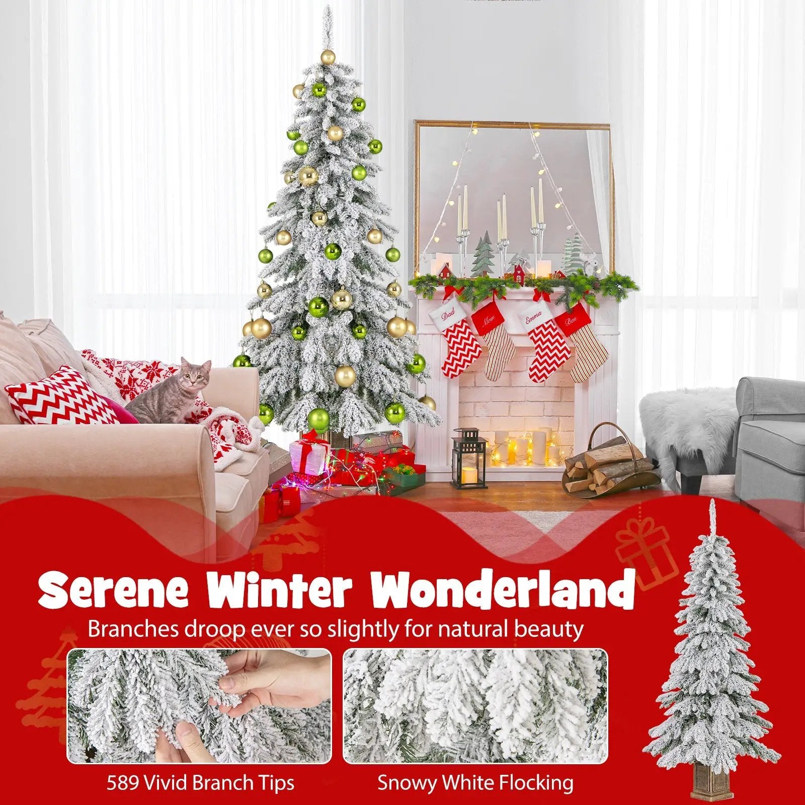 6 Feet Artificial Xmas Tree with 589 Flocked Branch Tips and 48 Xmas Balls by DirectDeals