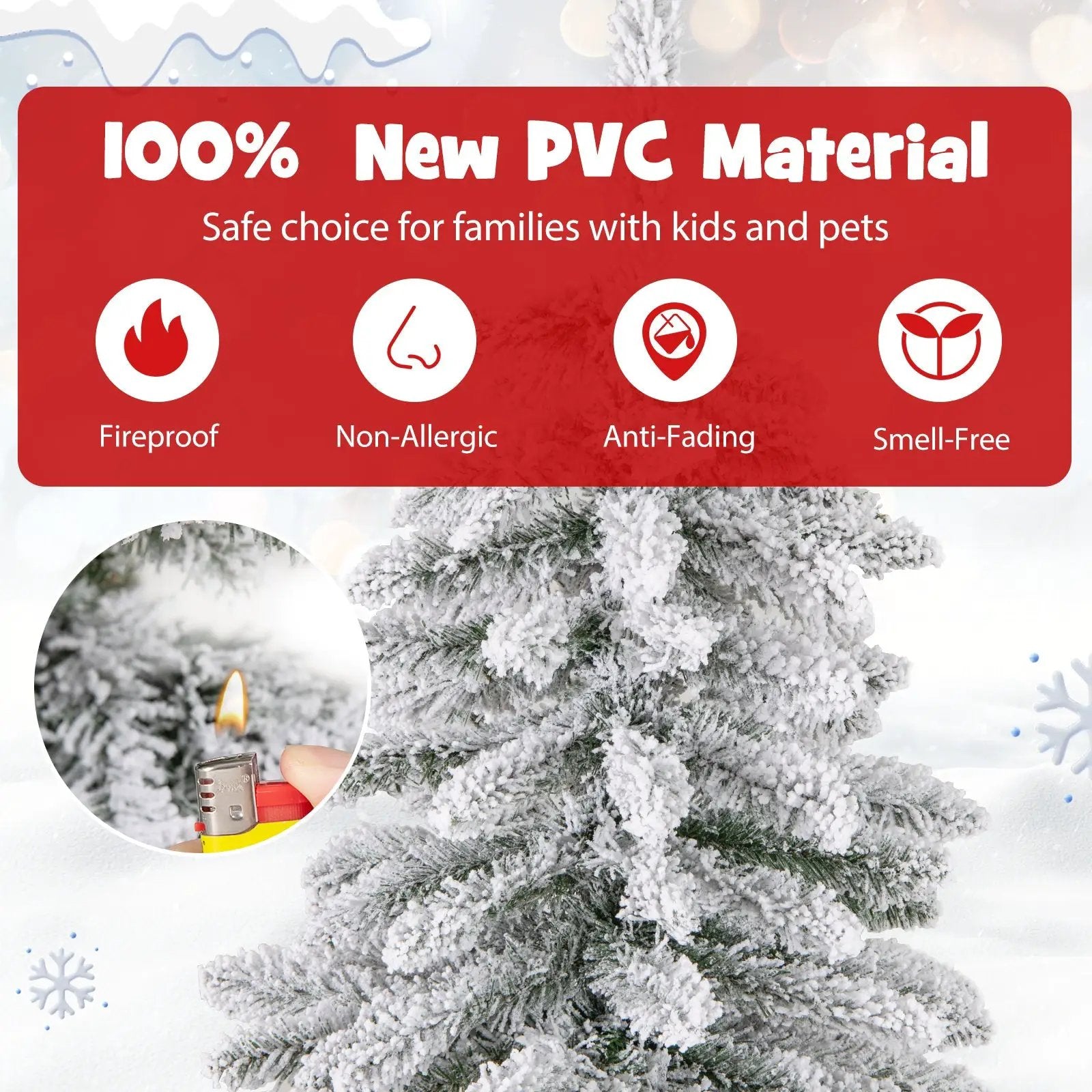 6 Feet Artificial Xmas Tree with 589 Flocked Branch Tips and 48 Xmas Balls by DirectDeals