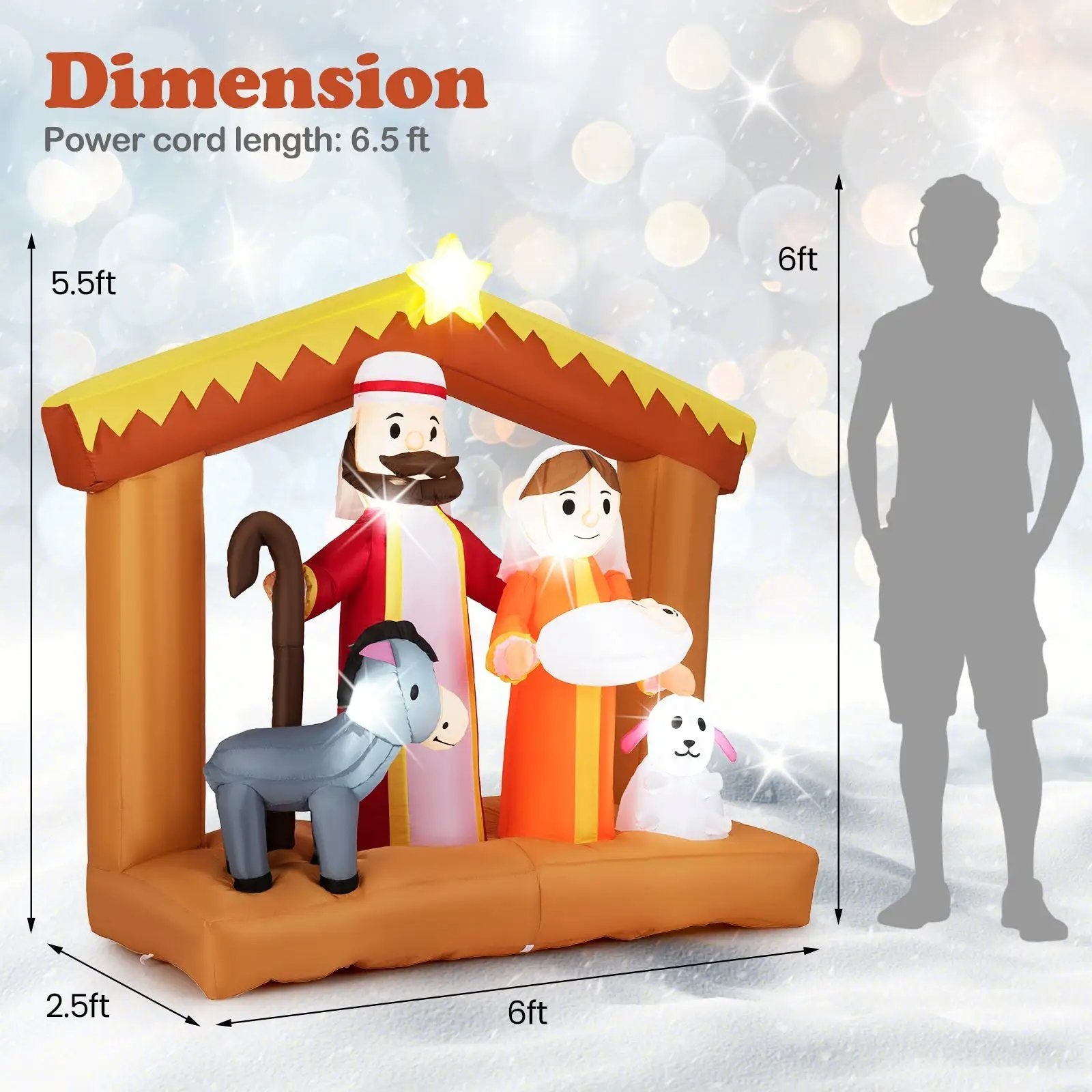 6 Feet Christmas Inflatables Nativity Scene Outdoor Decoration with Built-in LED Lights by DirectDeals