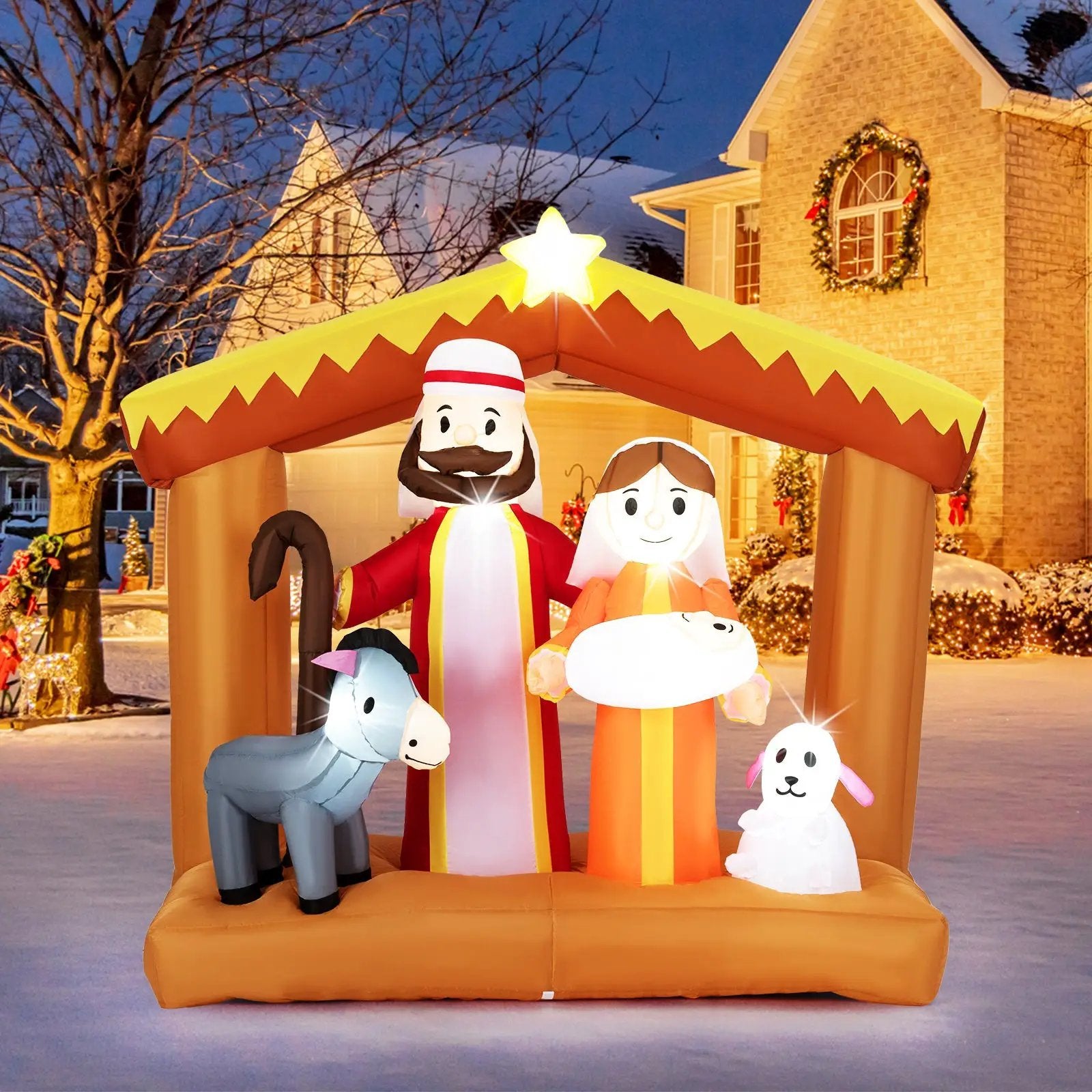 6 Feet Christmas Inflatables Nativity Scene Outdoor Decoration with Built-in LED Lights by DirectDeals