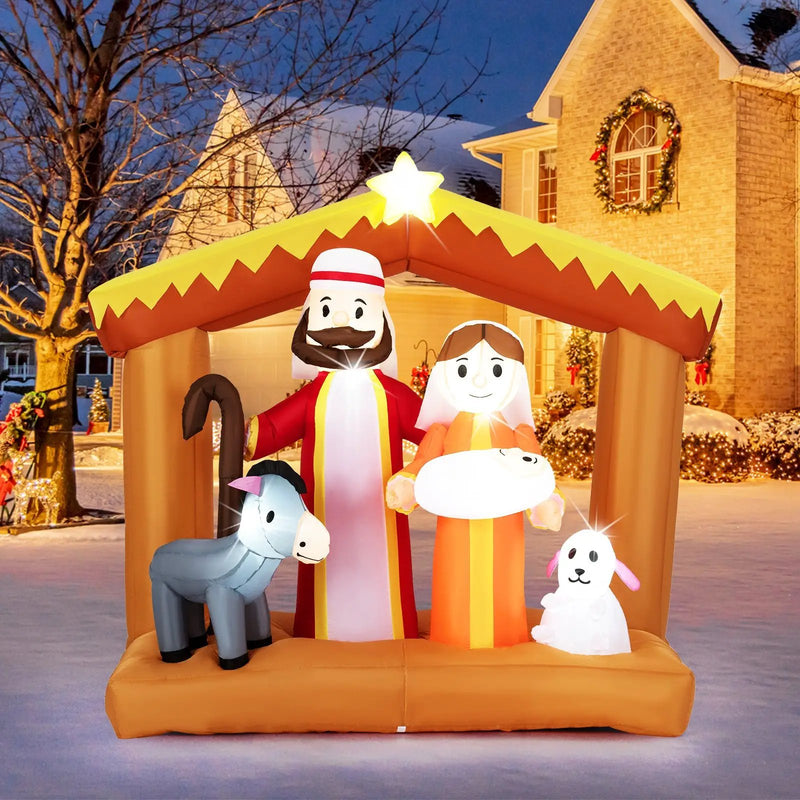 6 Feet Christmas Inflatables Nativity Scene Outdoor Decoration with Built-in LED Lights by DirectDeals
