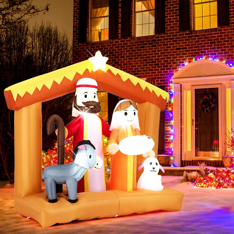 6 Feet Christmas Inflatables Nativity Scene Outdoor Decoration with Built-in LED Lights by DirectDeals