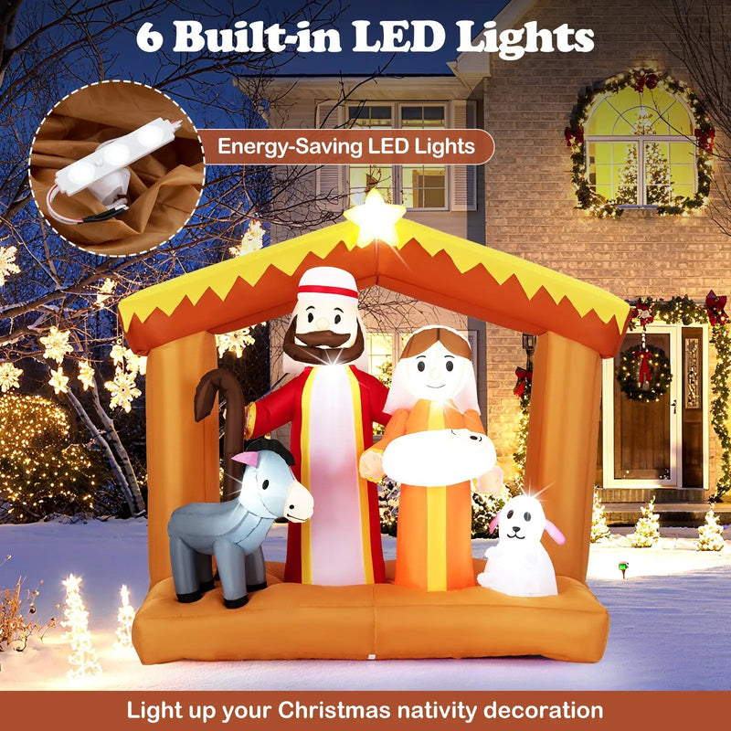 6 Feet Christmas Inflatables Nativity Scene Outdoor Decoration with Built-in LED Lights by DirectDeals