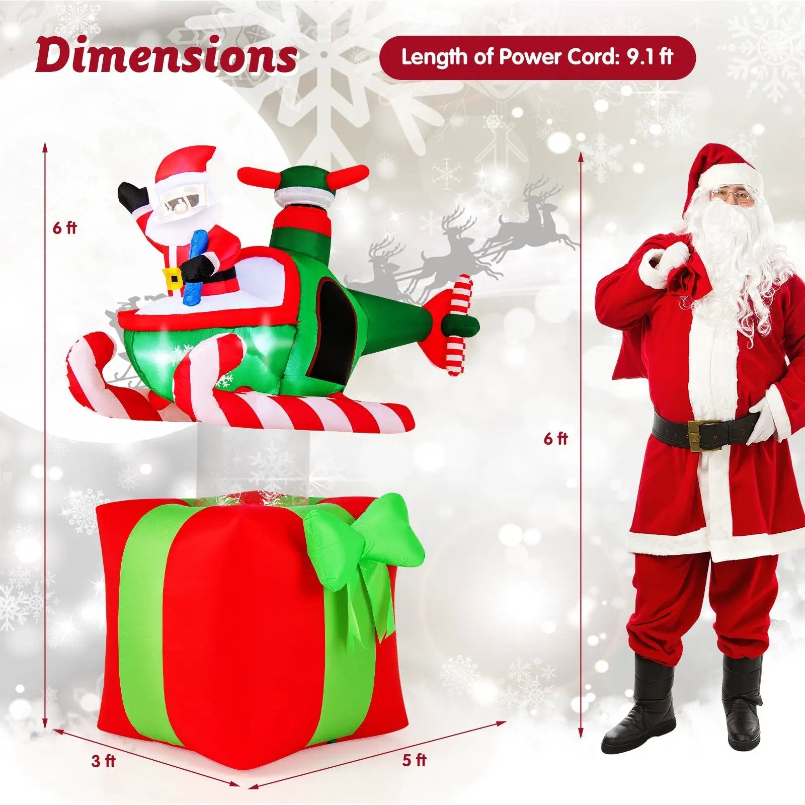 6 Feet Christmas Inflatables Blowup Santa Flying Airplane with with 3 LED Lights and Built-In Blower by DirectDeals