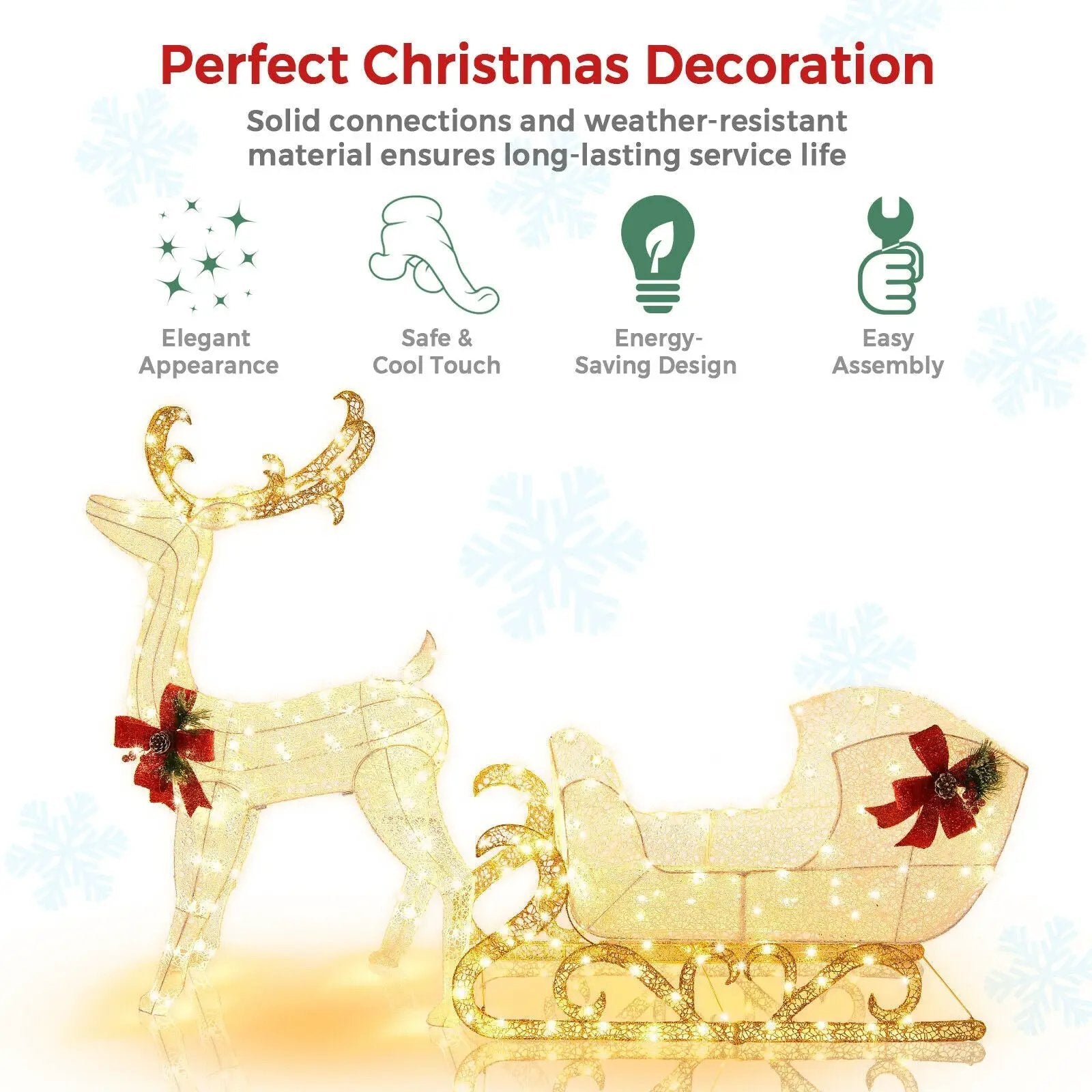 6 Feet Christmas Lighted Reindeer and Santa's Sleigh Decoration with 4 Stakes by DirectDeals