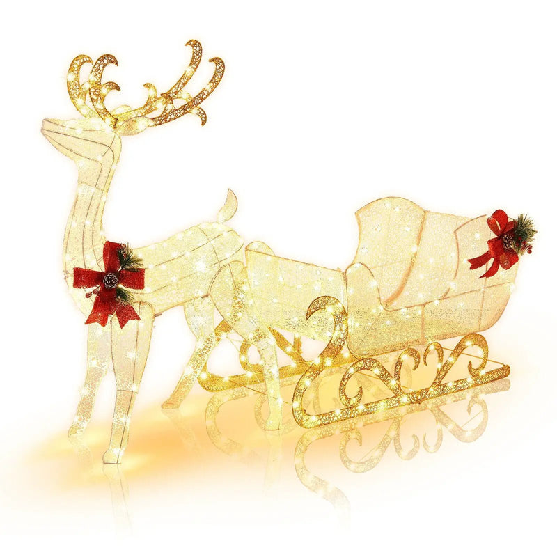 6 Feet Christmas Lighted Reindeer and Santa's Sleigh Decoration with 4 Stakes by DirectDeals