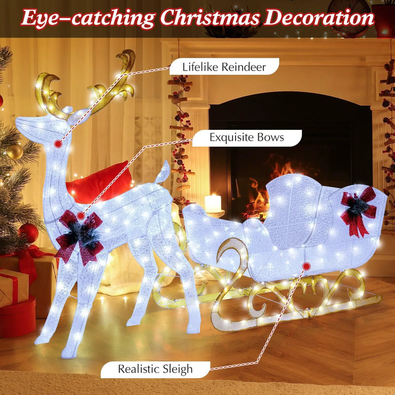 6 Feet Christmas Lighted Reindeer and Santa's Sleigh Decoration with 4 Stakes by DirectDeals