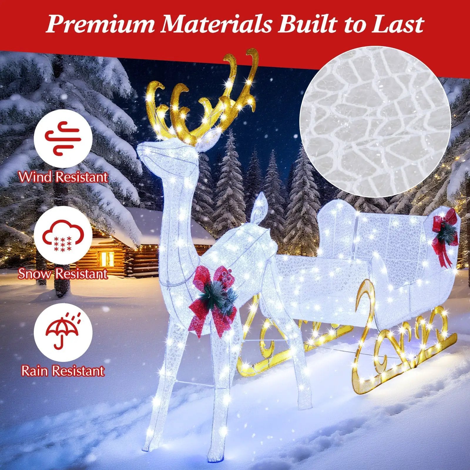 6 Feet Christmas Lighted Reindeer and Santa's Sleigh Decoration with 4 Stakes by DirectDeals