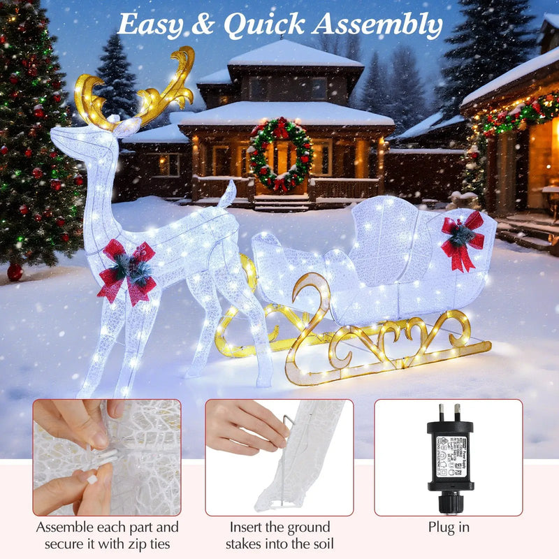 6 Feet Christmas Lighted Reindeer and Santa's Sleigh Decoration with 4 Stakes by DirectDeals