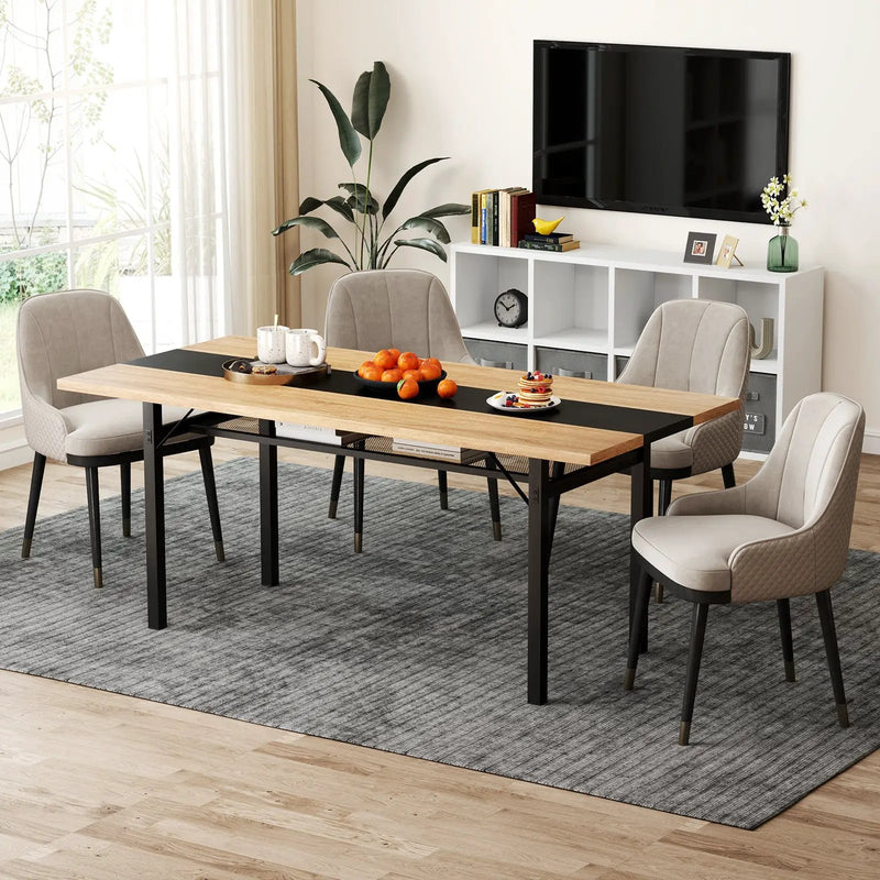 6 Feet Dining Table with Heavy-Duty Metal Frame for 6-8 People-Natural by DirectDeals