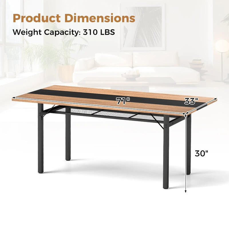 6 Feet Dining Table with Heavy-Duty Metal Frame for 6-8 People-Natural by DirectDeals