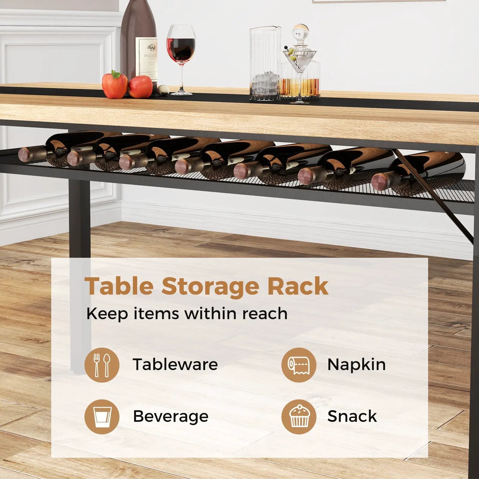6 Feet Dining Table with Heavy-Duty Metal Frame for 6-8 People-Natural by DirectDeals