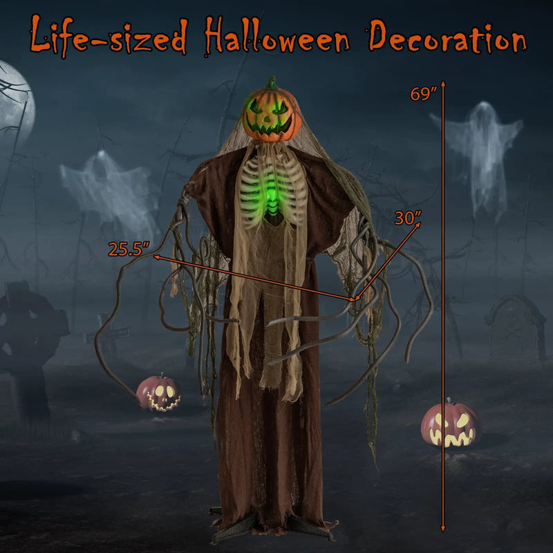 6 Feet Halloween Animatronics Light Up Talking Ghost Pumpkin with Glowing Ribs and Moving Head by DirectDeals