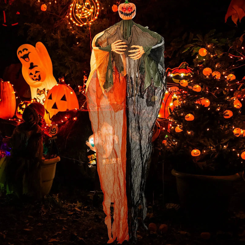 6 Feet Hanging Pumpkin Ghost with Red Glowing Eyes and Bendable Arms by DirectDeals