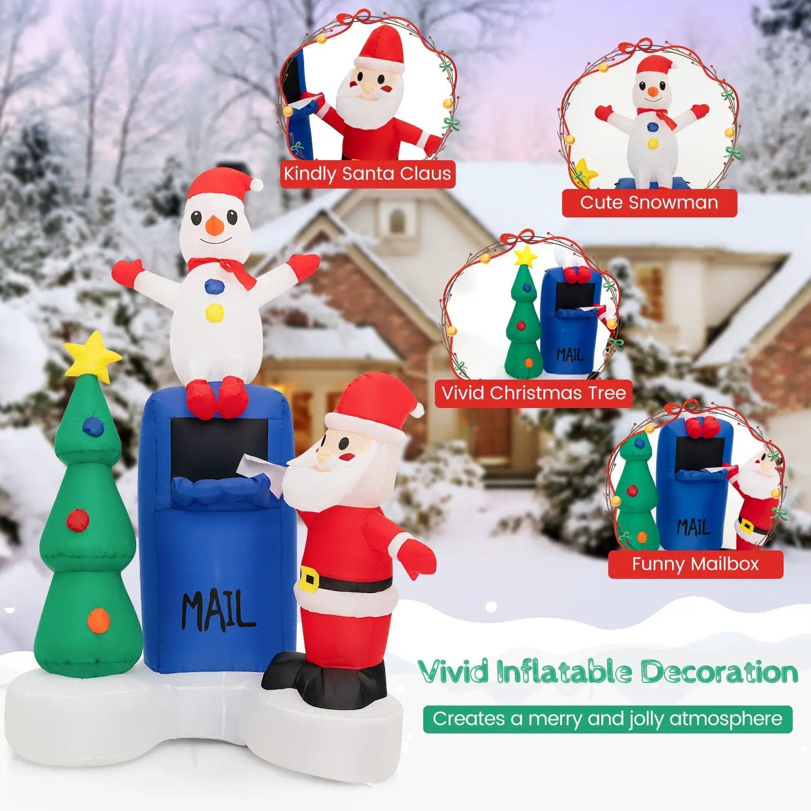 6 Feet Lighted Christmas Inflatable Mailbox Santa Claus Snowman Christmas Tree by DirectDeals