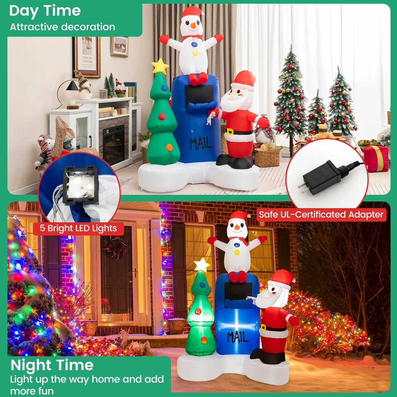 6 Feet Lighted Christmas Inflatable Mailbox Santa Claus Snowman Christmas Tree by DirectDeals