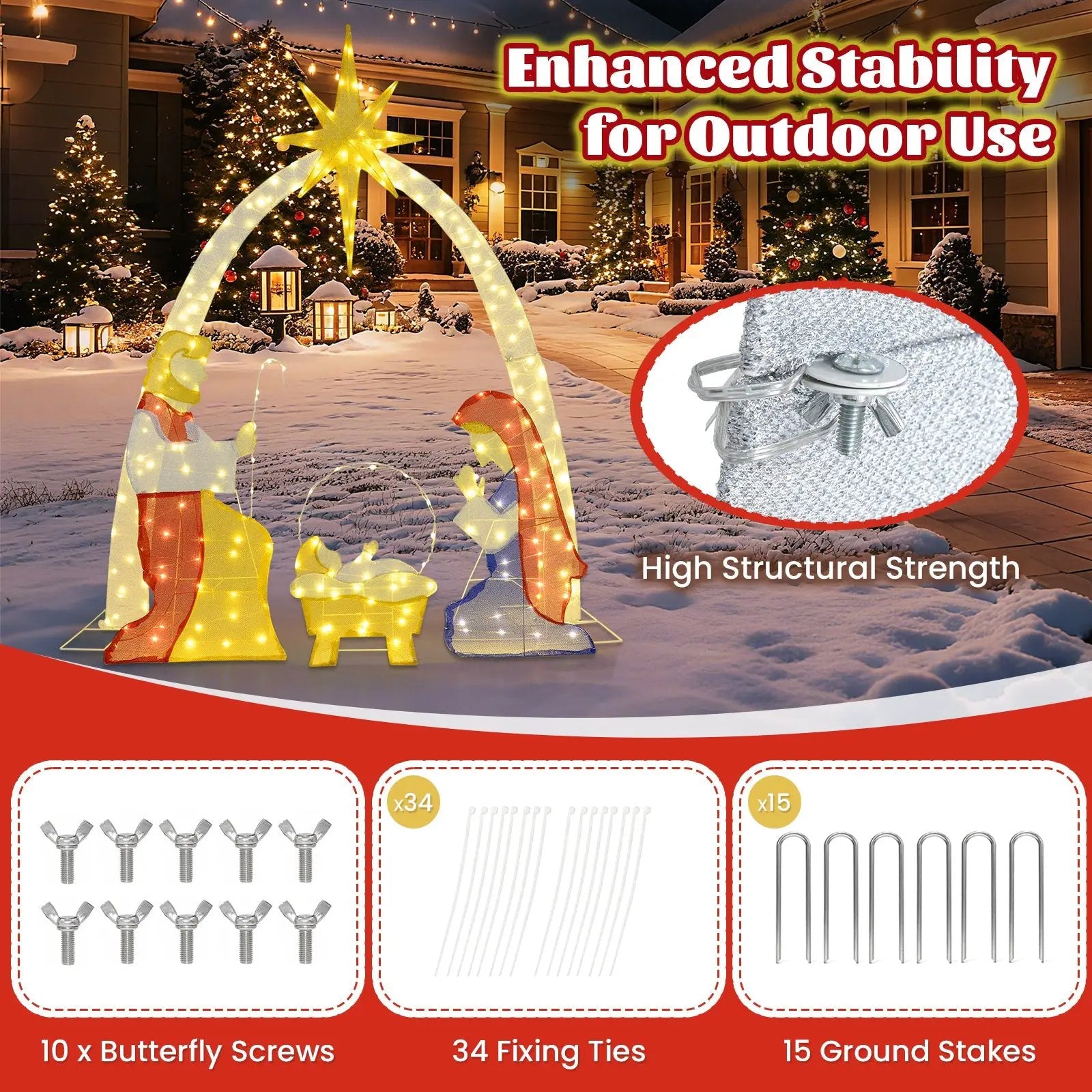 6 Feet Lighted Nativity Scene Yard Decoratio with 240 Warm White LED Lights by DirectDeals