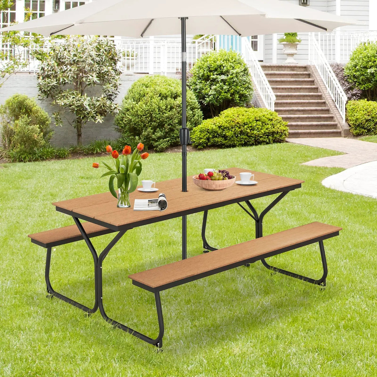 6 Feet Outdoor Picnic Table Bench Set for 6-8 People by DirectDeals