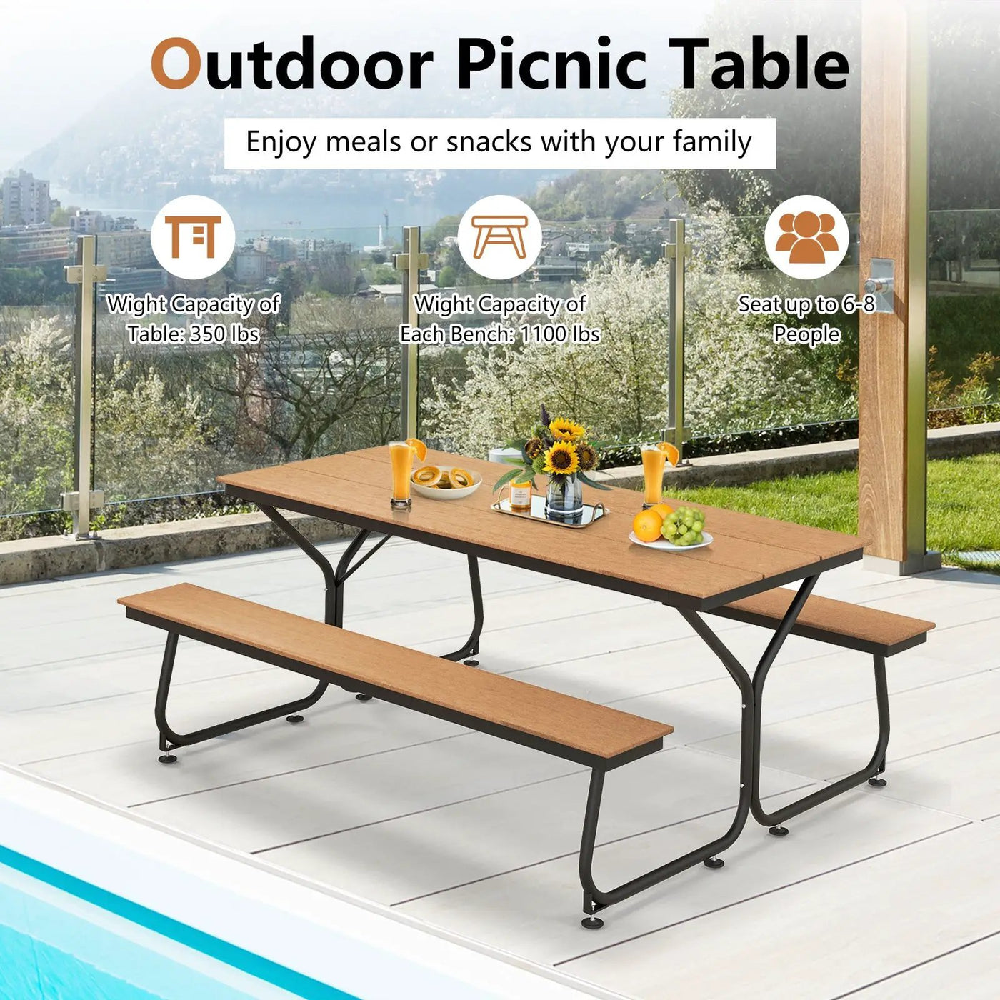 6 Feet Outdoor Picnic Table Bench Set for 6-8 People by DirectDeals