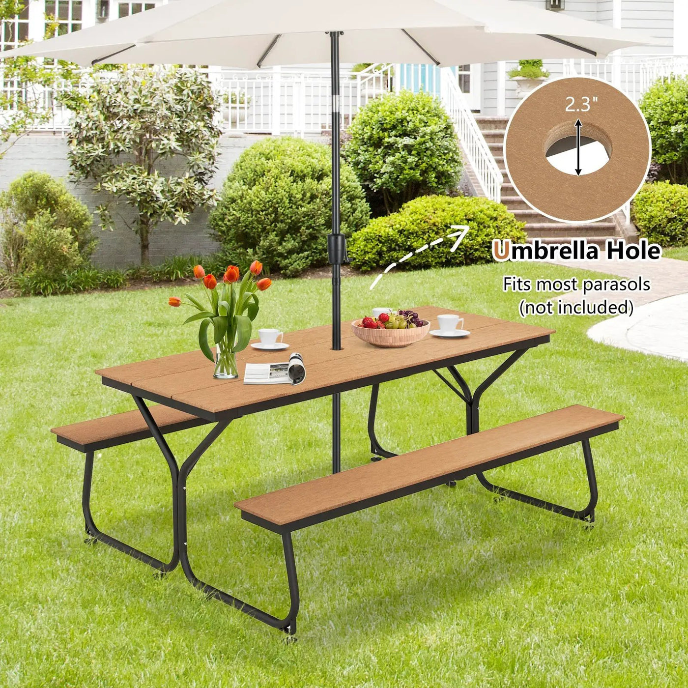 6 Feet Outdoor Picnic Table Bench Set for 6-8 People by DirectDeals