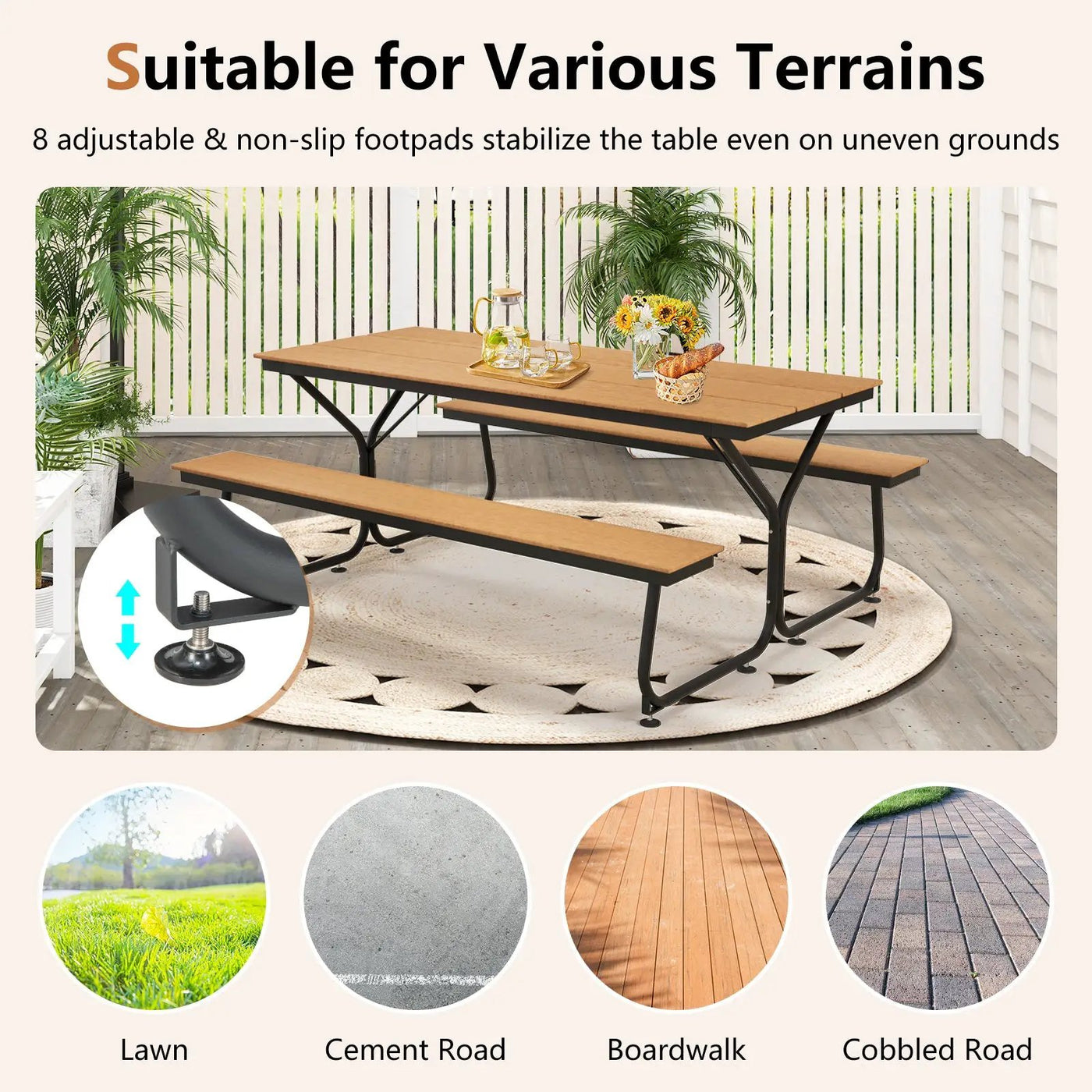 6 Feet Outdoor Picnic Table Bench Set for 6-8 People by DirectDeals