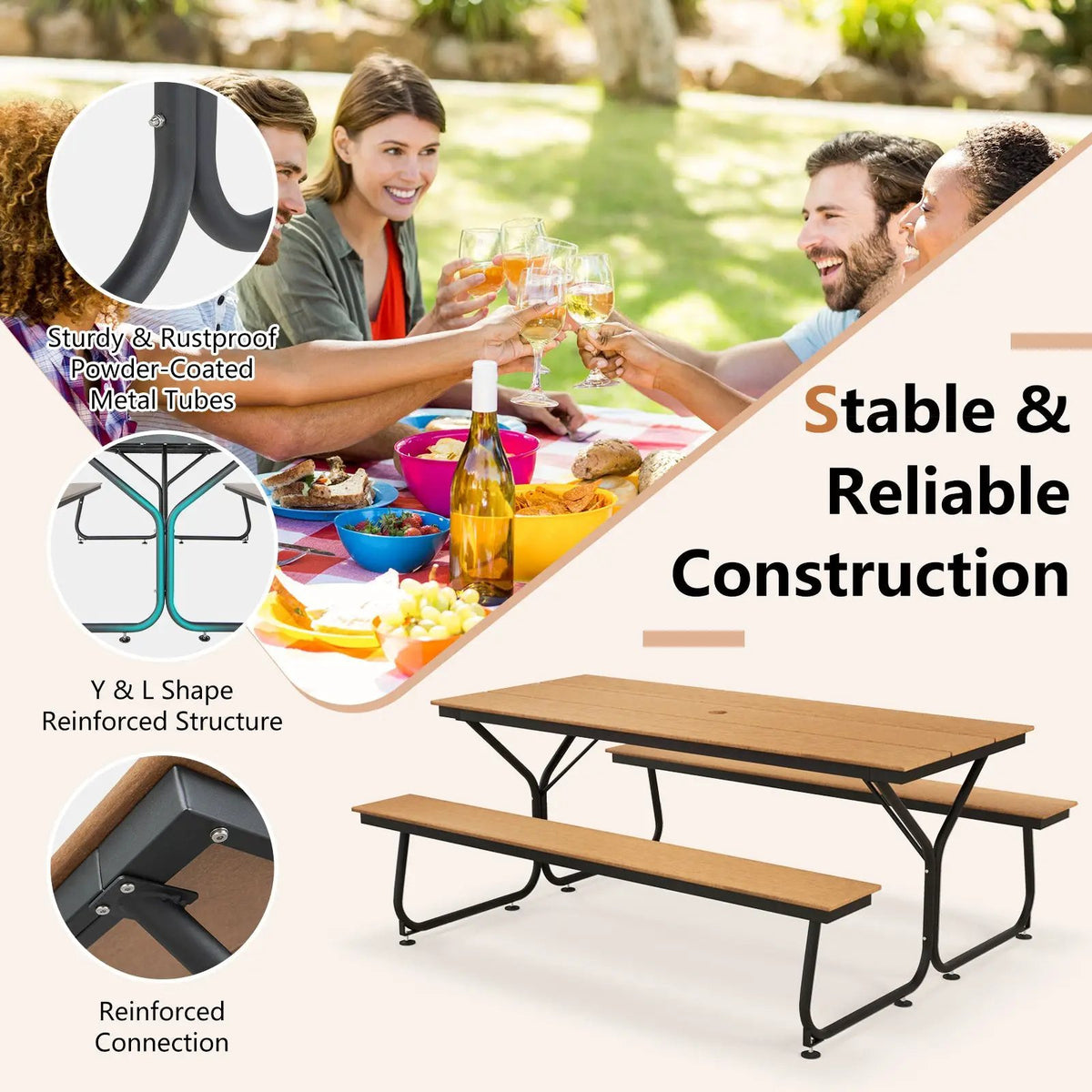 6 Feet Outdoor Picnic Table Bench Set for 6-8 People by DirectDeals