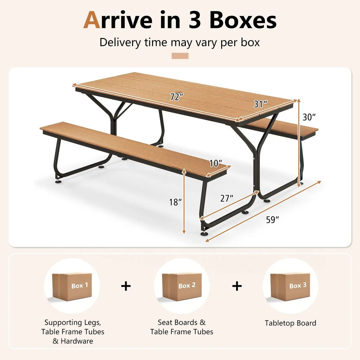 6 Feet Outdoor Picnic Table Bench Set for 6-8 People by DirectDeals