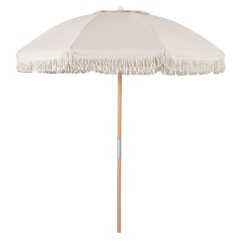 6 Feet Patio Umbrella with Fringe with Push Button Tilt and Wood Pole by DirectDeals