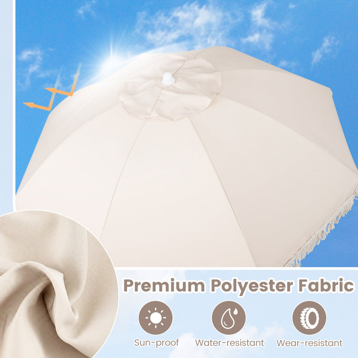 6 Feet Patio Umbrella with Fringe with Push Button Tilt and Wood Pole, photo 6 of 10