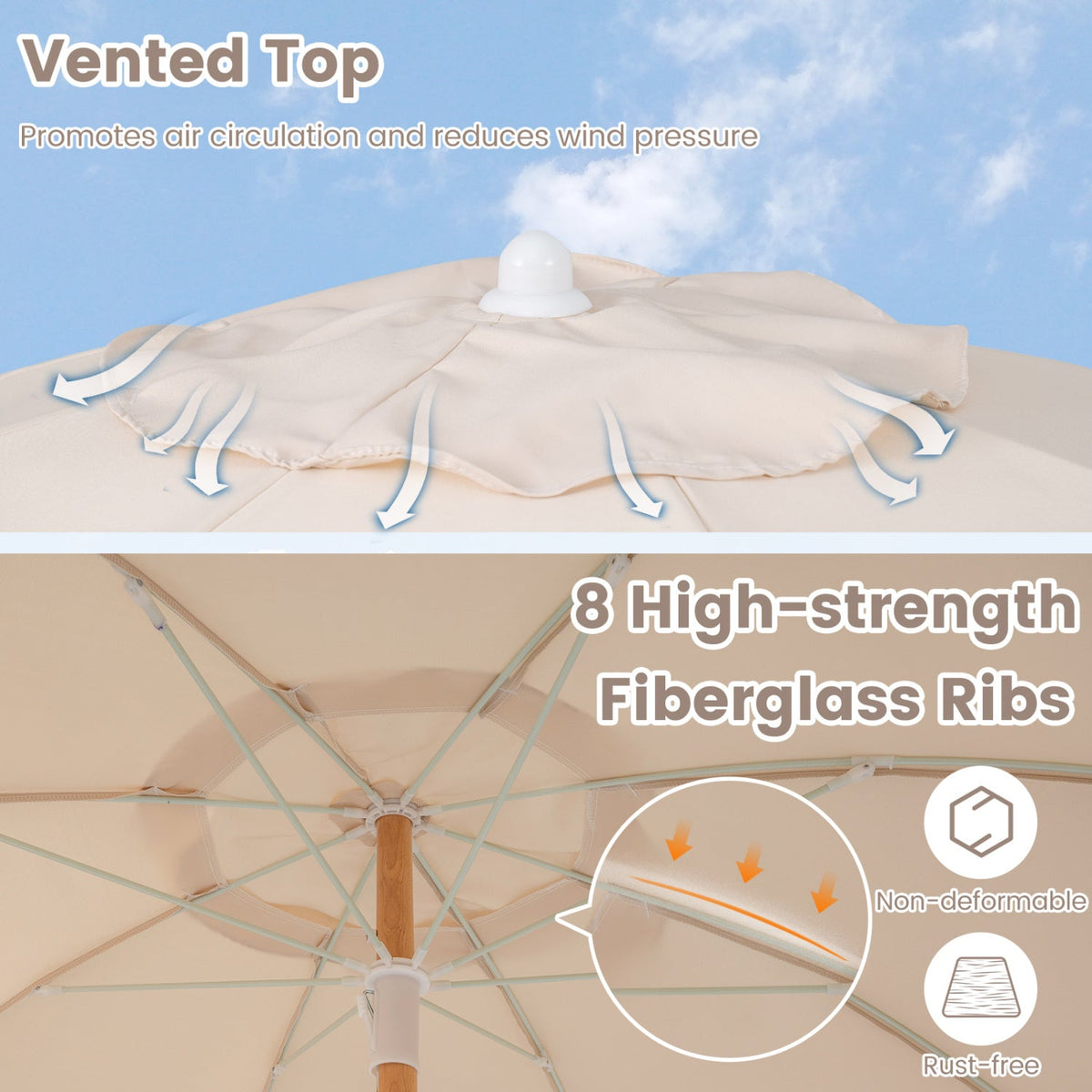 6 Feet Patio Umbrella with Fringe with Push Button Tilt and Wood Pole, photo 7 of 10