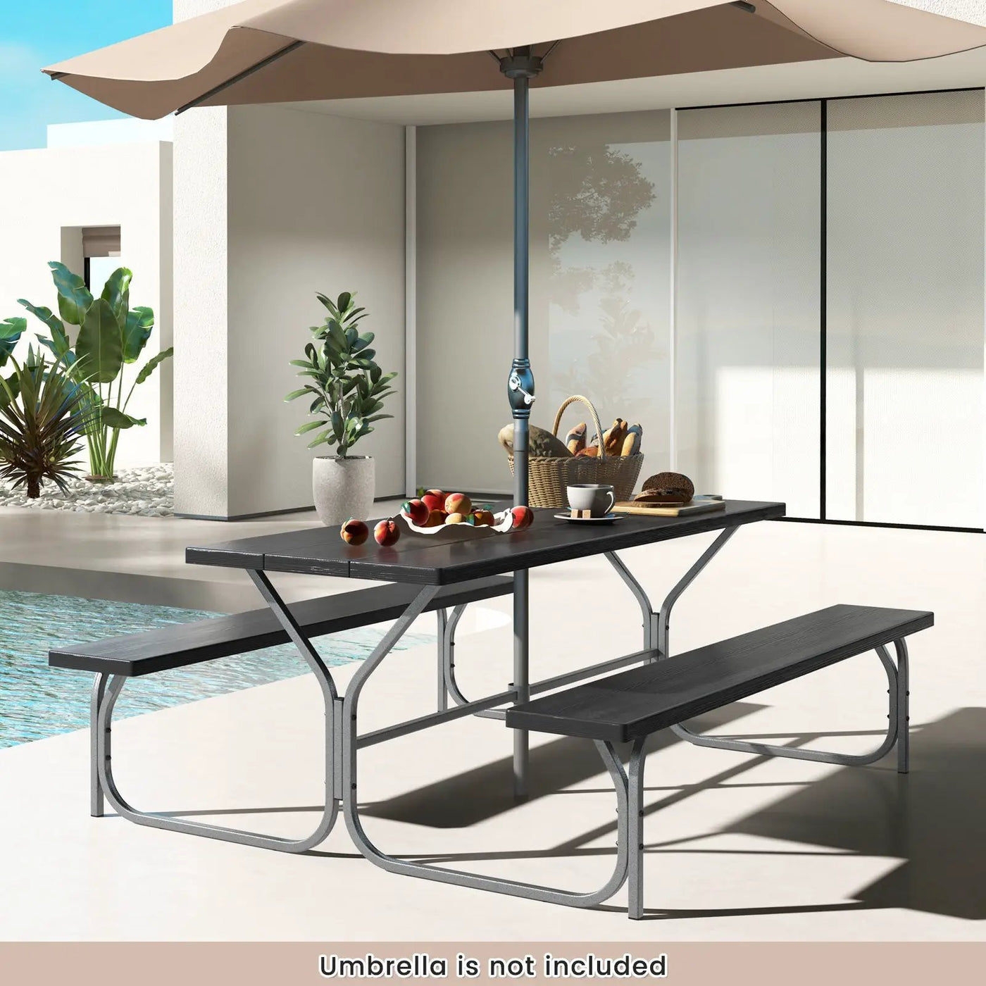 6 Feet Picnic Table Bench Set with HDPE Tabletop for 8 Person-Gray by DirectDeals