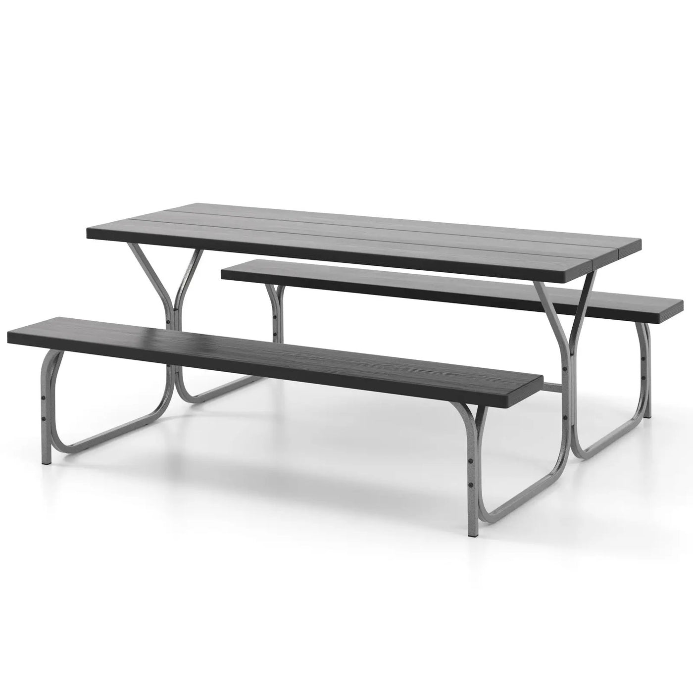 6 Feet Picnic Table Bench Set with HDPE Tabletop for 8 Person-Gray by DirectDeals