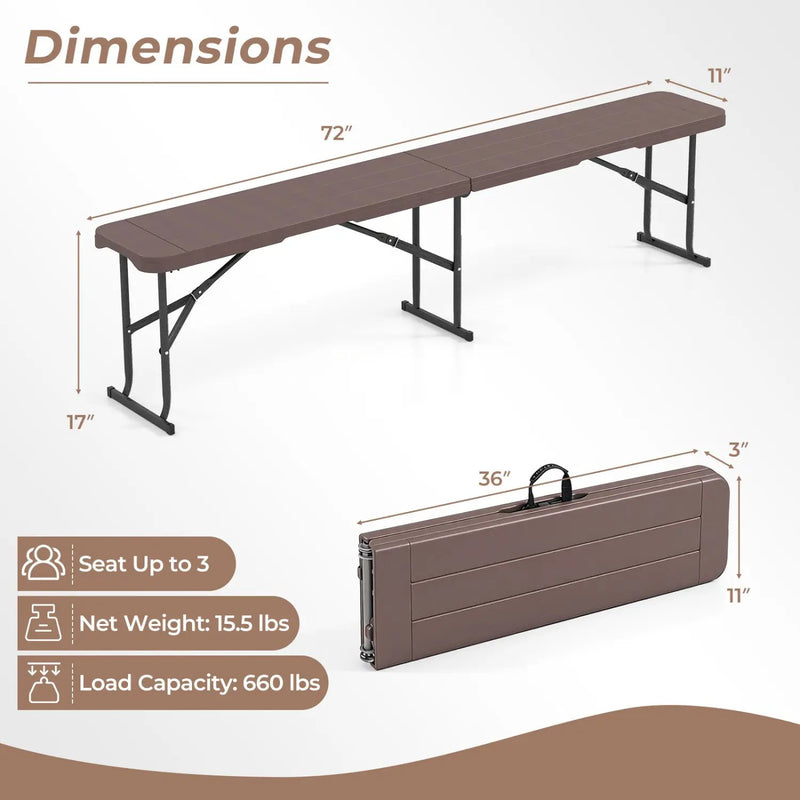 6 Foot Folding Bench with Carrying Handle - 660 lb Capacity by DirectDeals