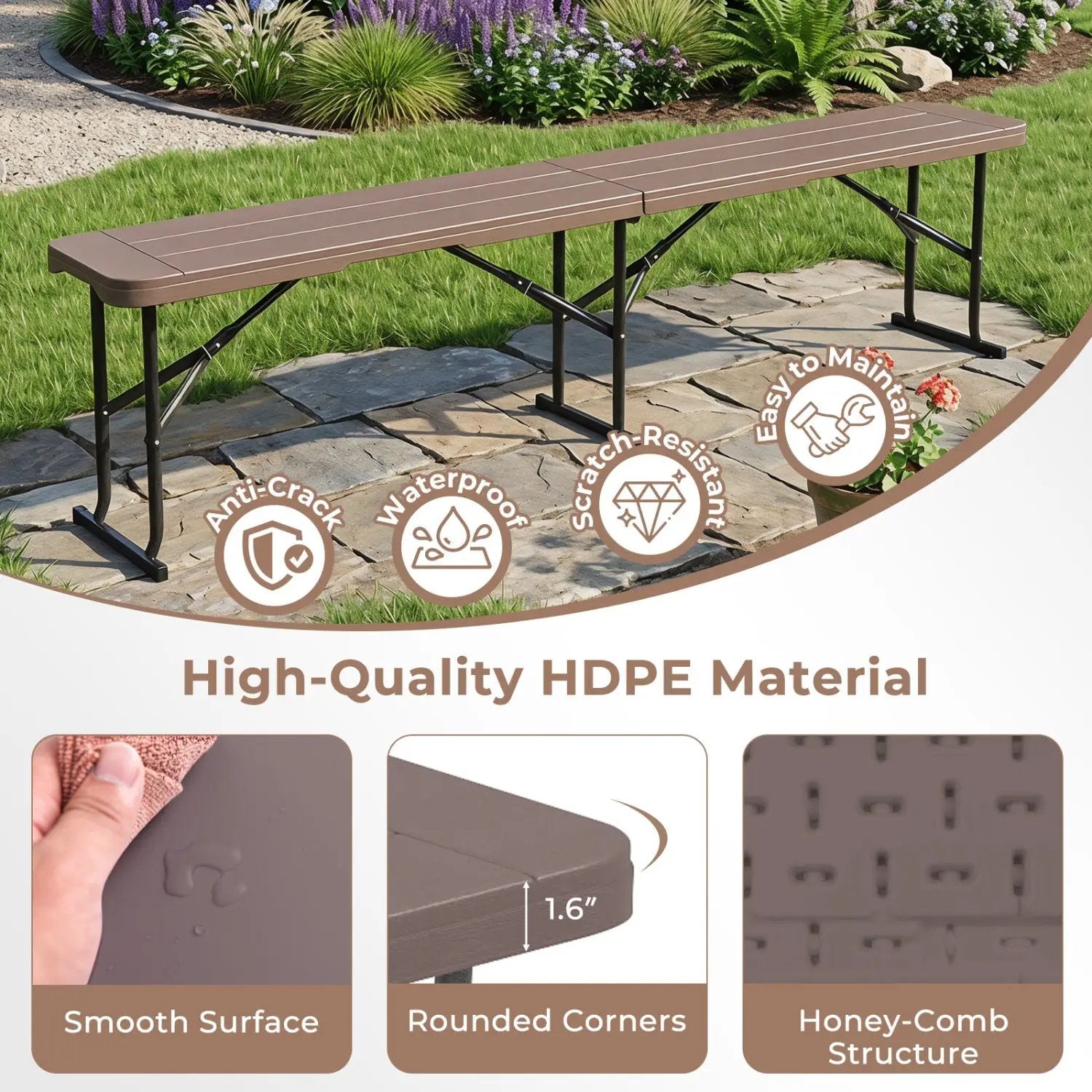 6 Foot Folding Bench with Carrying Handle - 660 lb Capacity by DirectDeals