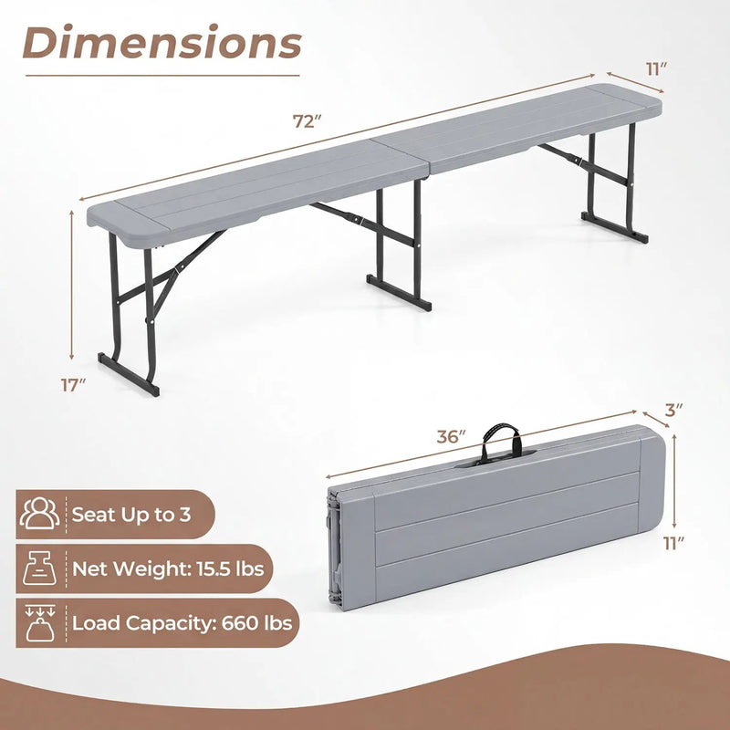 6 Foot Folding Bench with Carrying Handle - 660 lb Capacity by DirectDeals