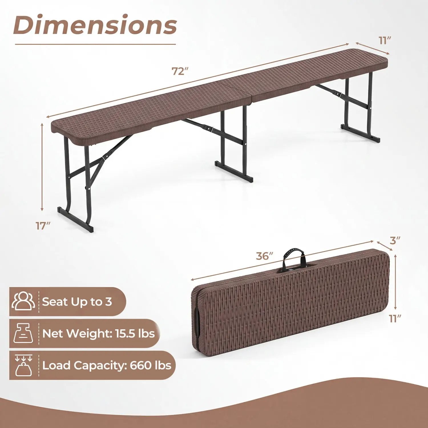 6 Foot Folding Bench with Carrying Handle - 660 lb Capacity by DirectDeals
