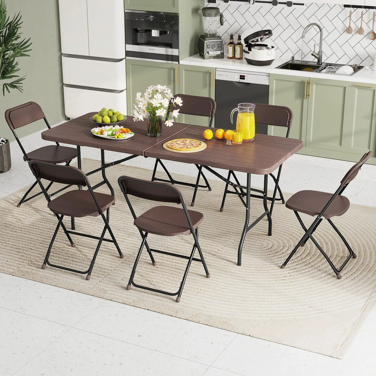 6 Feet Folding Table with Wood Grain HDPE Tabletop and Safe Lock Mechanism by DirectDeals