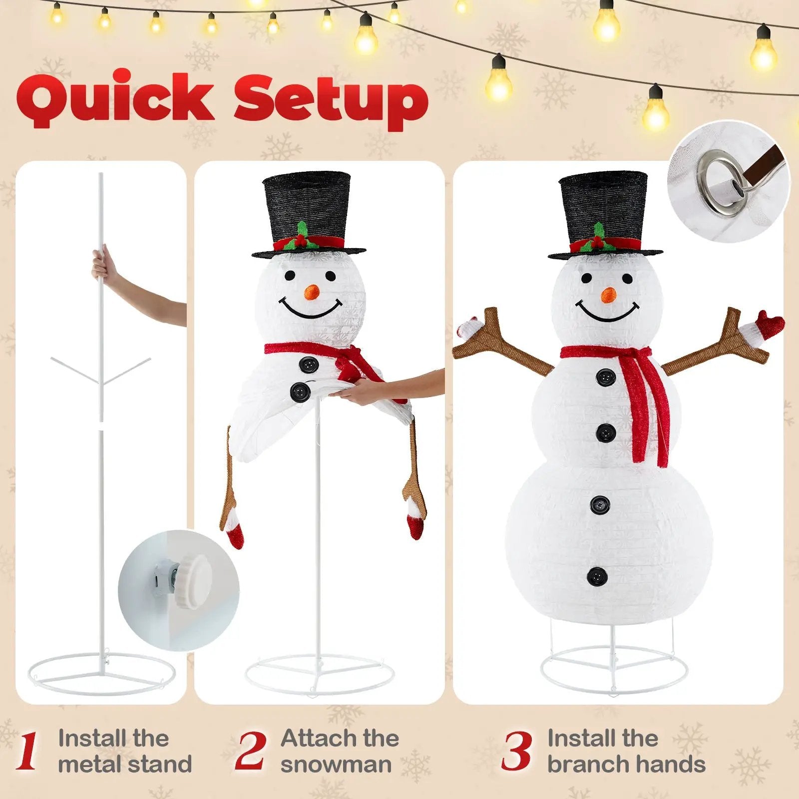 6 Feet Pre-Lit Christmas Snowman with Built-in Lights and Black Hat by DirectDeals
