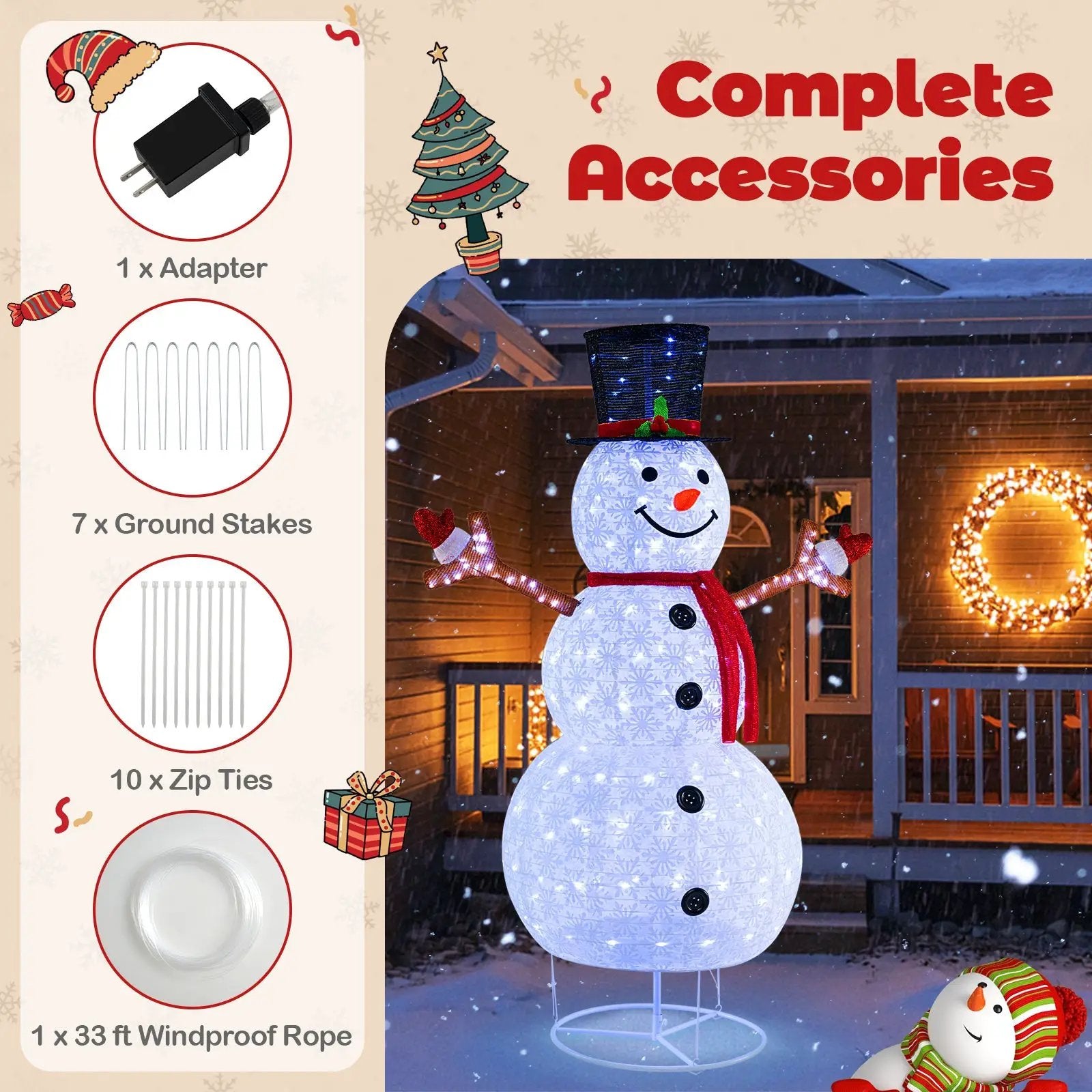 6 Feet Pre-Lit Christmas Snowman with Built-in Lights and Black Hat by DirectDeals