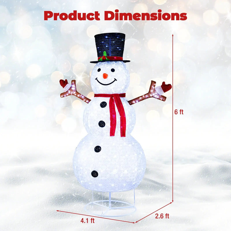 6 Feet Pre-Lit Christmas Snowman with Built-in Lights and Black Hat by DirectDeals