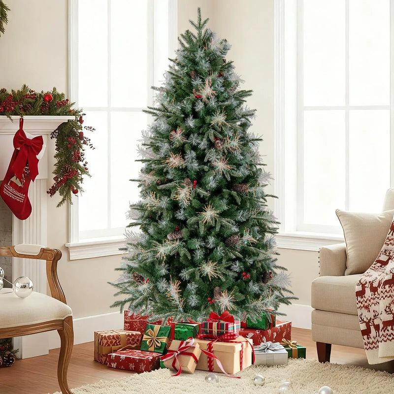 5 Feet Pre-Lit Artificial Christmas Tree with 8 Modes LED Lights with Berries by DirectDeals