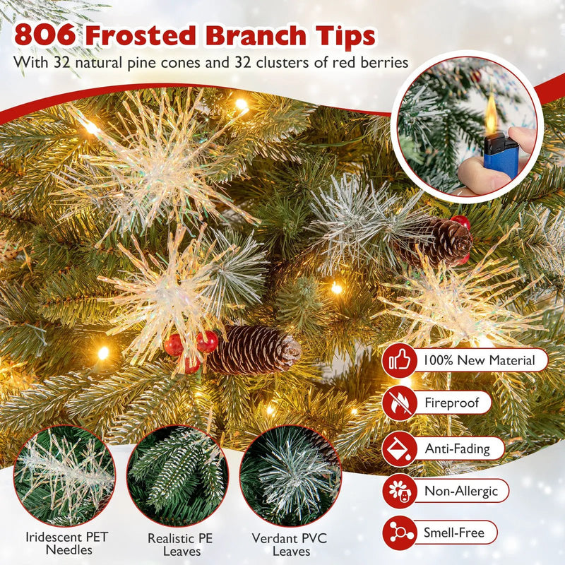 5 Feet Pre-Lit Artificial Christmas Tree with 8 Modes LED Lights with Berries by DirectDeals
